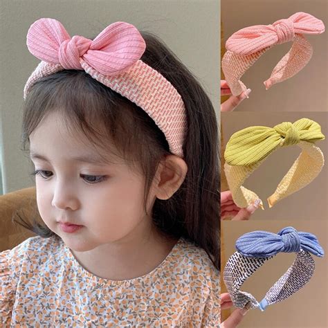 2023 New Rabbit Ears Hair Bands For Girls Sweet Plaid Knitted Headband