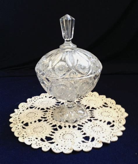 Pedestal Cut Glass Candy Dish With Lid Etsy