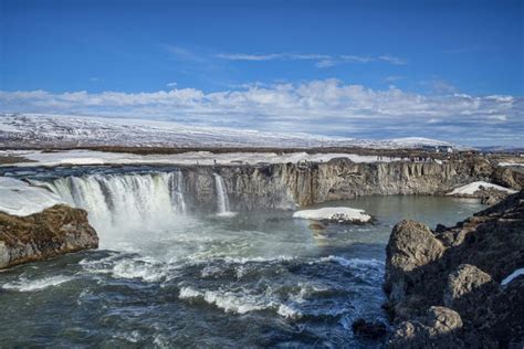 Godafoss Famous Waterfall Iceland Stock Image Image Of Snow