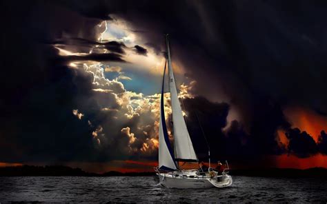 Sailboat In Storm Boat Stormy Sunset Sailing