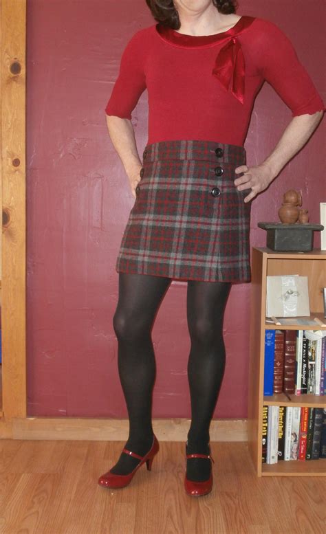 plaid skirt and red mjs crossdressing