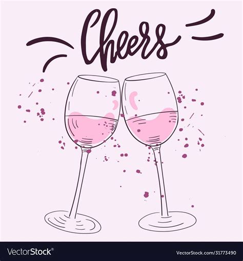Template With Two Wine Glasses And Text Cheers Vector Image On Vectorstock Wine Stickers