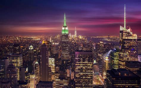 Papéis De Parede Nova Iorque Eua Cidade Noturna Arranha Céus Luzes