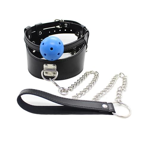 Manyjoy Blue Bondage Neck Collar Choker Ball Gag W Leash Restraint Sexy Slave Sex Toys For