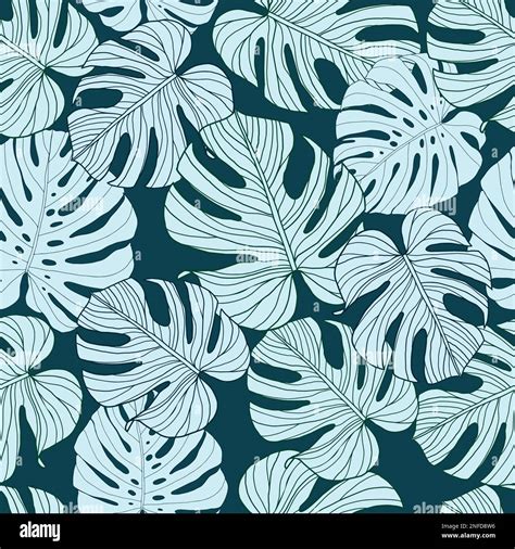 Monstera Leaves Seamless Pattern For Textile Or Wallpapers Vector