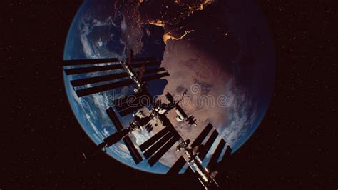 International Space Station In Outer Space Over The Planet Earth Orbit