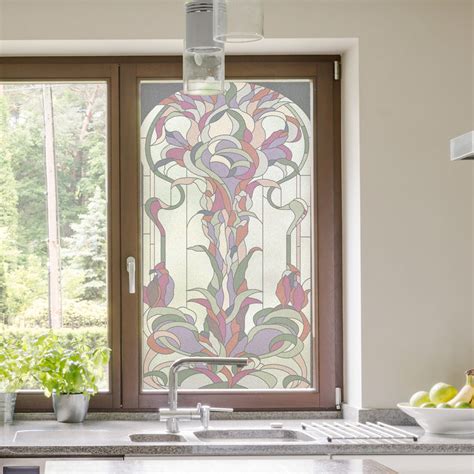 Frosted Stained Glass Window Film Static Cling Classical Style With Fl