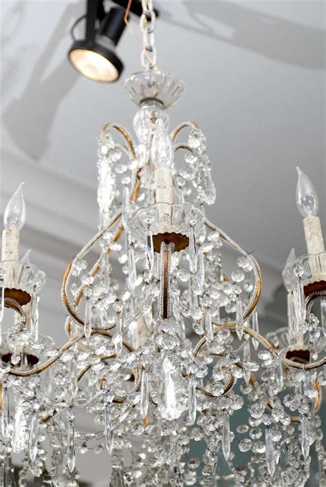 Italian Vintage Six Light Crystal Chandelier With Scrolled Arms For