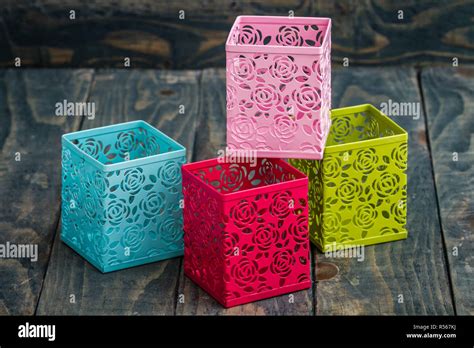 Colorful Decorative Metal Boxes Stock Photo Alamy
