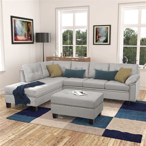 veryke modern l shape sectional sofa with chaise lounge and storage ottoman grey