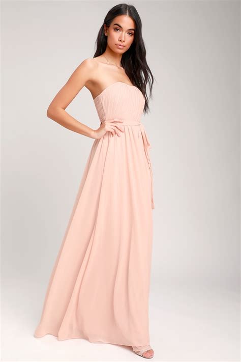 Glam Blush Pink Dress Strapless Maxi Dress Chiffon Maxi Dress Lulus