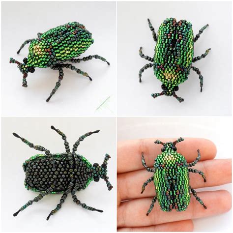 Green Beetle Beaded Animals Beaded Embroidery Beaded Butterfly