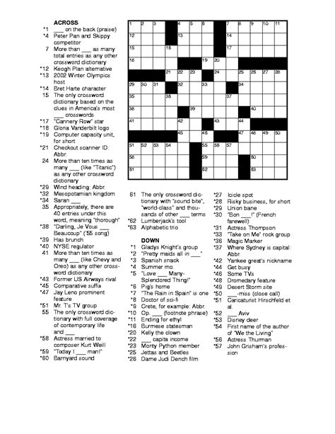 Challenging Crossword Puzzles Printable Printable Crossword Puzzles
