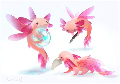 Fluffehfish Axolotl Fairy Familiar Милые рисунки Волшебные