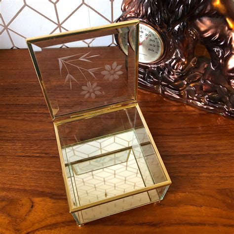Vintage Brass Glass Trinket Box Jewelry Box Small Succulent Etsy