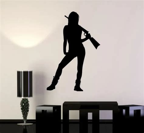 Vinyl Wall Decal Silhouette Sexy Girl Woman With Gun Stickers Ig