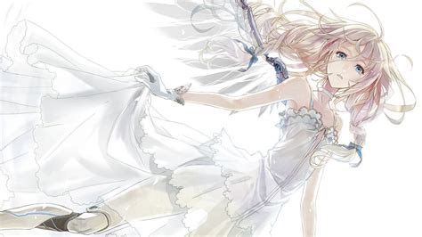 Wallpaper Drawing Illustration Long Hair Anime Girls Wings White Dress Line Art Ribbon