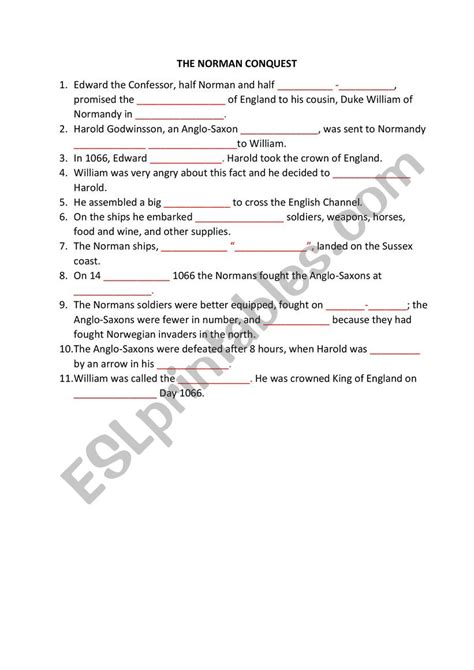 The Norman Conquest Esl Worksheet By Cricri