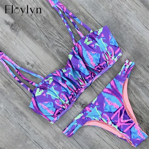 floylyn sexy women swimsuit push up swimwear women 2017 sexy bandeau print brazilian bikini set