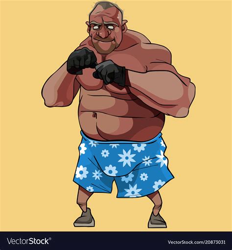Cartoon Funny Man Old Boxer In Floral Shorts Vector Image