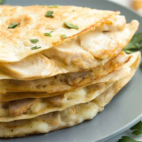 This recipe combines chicken and cheese with seasoning and veggies! Chicken Alfredo Quesadillas Recipe