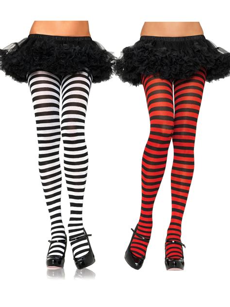 Angelique Leg Avenue Womens Striped Nylon Tights Opaque Hosiery Costume Leggings 2 Pack