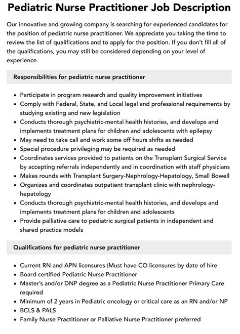 Pediatric Nurse Practitioner Job Description Velvet Jobs