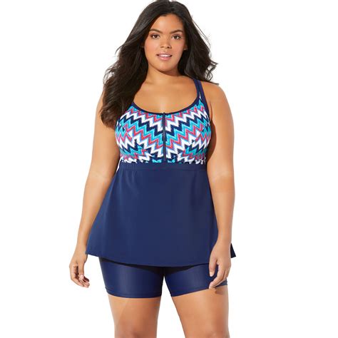 Swim Swim Women S Plus Size Zip Front Tankini Top Walmart Walmart