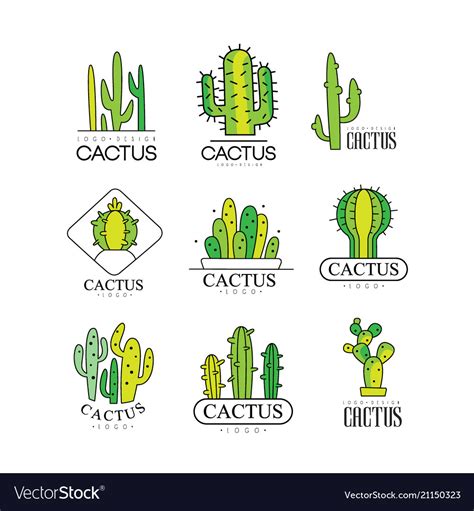 Cactus Logo Design Set Desert Plant Green Badges Vector Image
