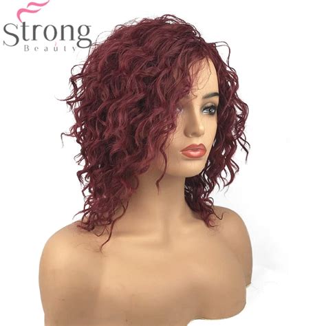 Strongbeauty Women Synthetic Wig Medium Length Dark Red Curly Hair