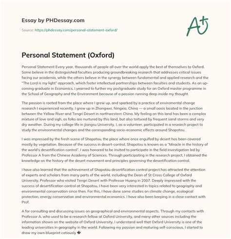 Personal Statement Oxford 600 Words