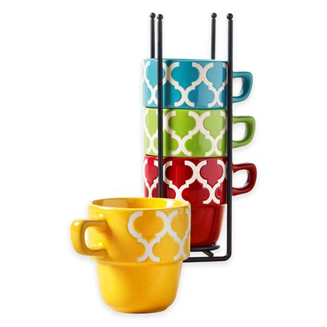 99 list list price $22.99 $ 22. Ceramic 5 Pcs. Stacking Coffee Mug Set With Rack Mugs With ...