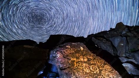 Rock Petroglyphs Native Night Sky Star Trails Stock Adobe Stock