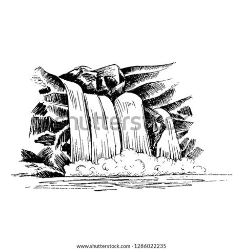 Waterfall Vector Sketch Cascade Waterfall Rocks Stock Vector Royalty