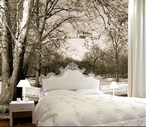 This stunning sea of trees forest wallpaper mural captures the silhouettes of the forest, masked against. Large 3D stereo wallpaper black and white nature forest ...