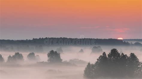 Amazing Sunrise Over Misty Landscape Scenic View Of Foggy Morning Sky