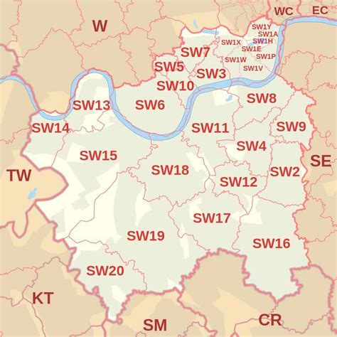 South London Post Codes Including South West And South East And Map