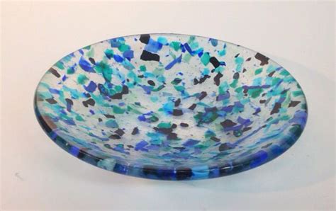 Fused And Slumped Glass Bowl With Dichroic Sparkles In Shades Of Blue 9 Diameter Gertie