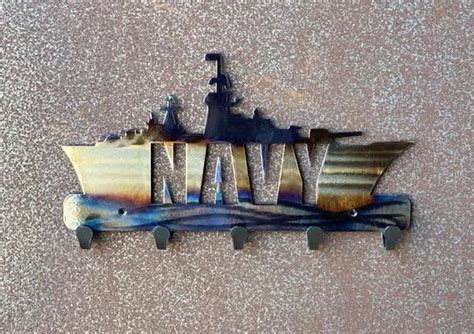 Us Navy Metal Wall Art With 5 Hooks Etsy