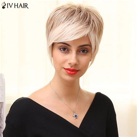 [43 Off] Siv Hair Short Layered Colormix Side Bang Straight Human Hair Wig Rosegal