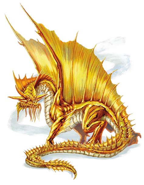 Its horns sweep back from its nose and brow, echoing twin frills that adorn its long neck. Young Gold Dragon - Monsters - D&D Beyond