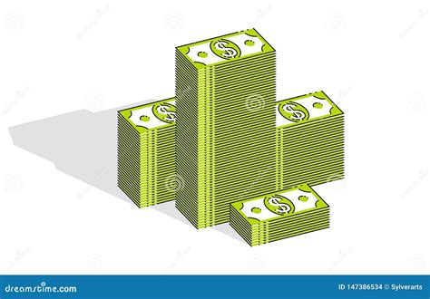 Cash Money Dollar Stacks Isolated On White Background Vector 3d
