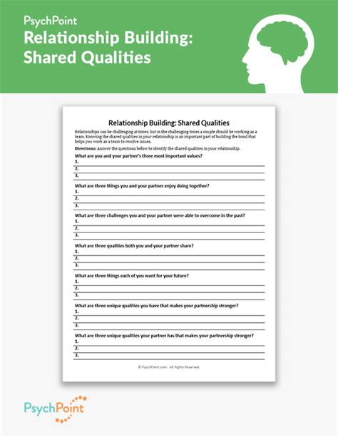 Relationship Building Shared Qualities Worksheet Psychpoint