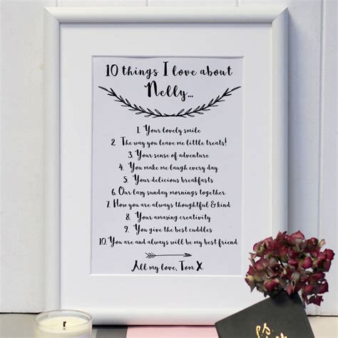 Personalised Ten Things I Love About You Print By Posh Totty Designs