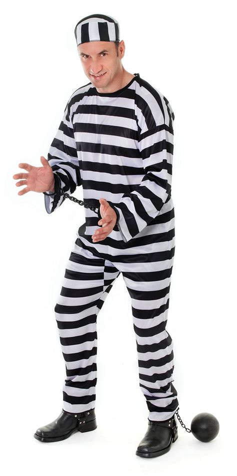 Prisoner Convict Jumpsuit Striped Orange Fancy Dress Costume Police