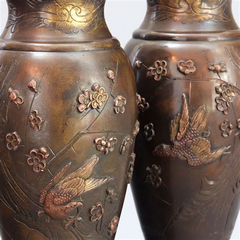 Fine Pair Of Meiji Period Japanese Bronze Vases C1880 Antique Ethos