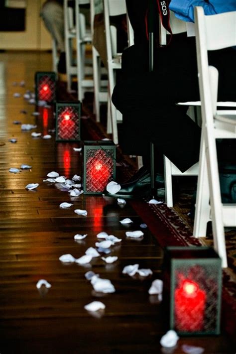 Black And Red Wedding Aisle With Lanterns Deer Pearl Flowers