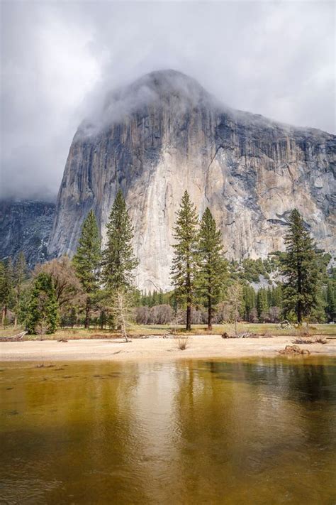 El Capitan Reflected In Merced River Yosemite Valley Stock Photo