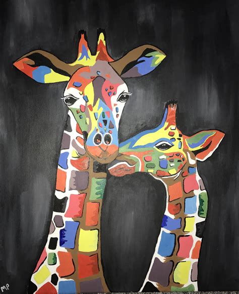 Colourful Giraffe Painting Using Acrylic Giraffe Painting Giraffe
