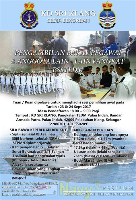 Jawatan Kosong Di Tentera Laut Diraja Malaysia Tldm 23 And 24 Sept 2017